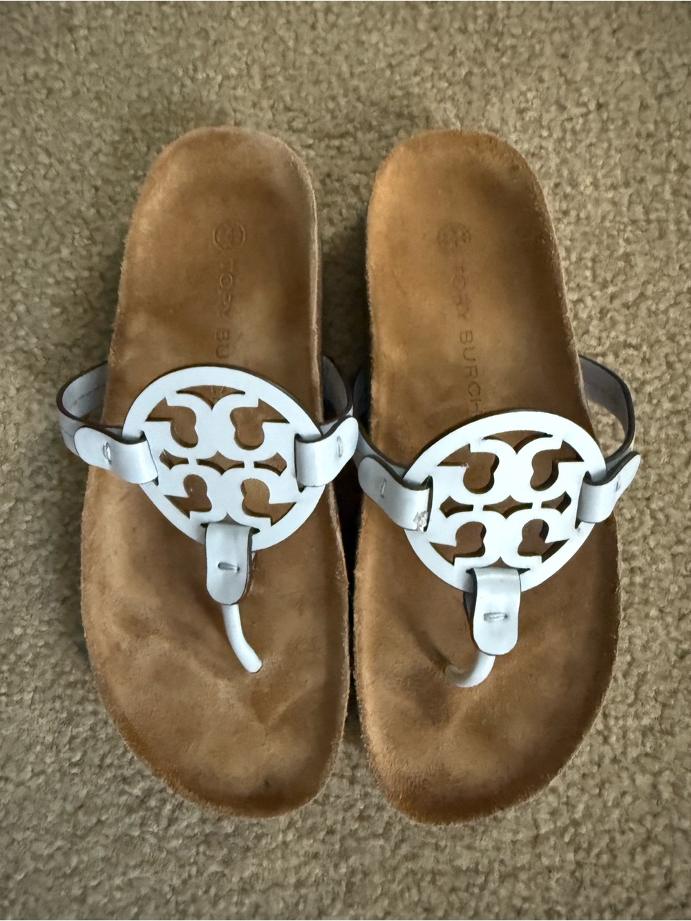 Tory Burch White Leather Logo Thong Sandals
